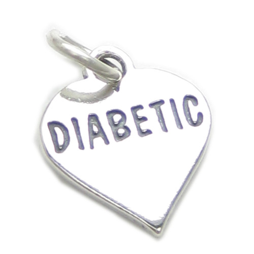 Diabetic heart sterling silver charm .925 x 1 Medical Diabetes charms