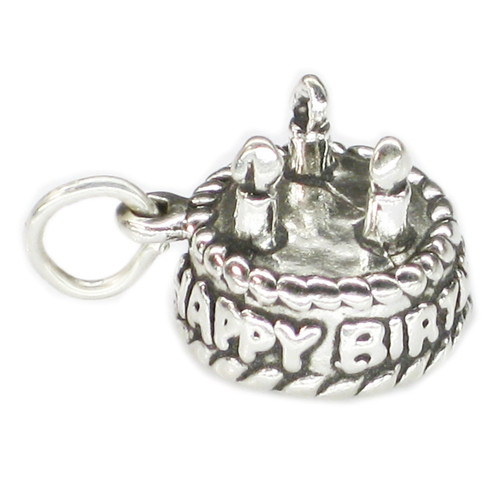 Birthday cake with 3 candles sterling silver charm .925 x 1 Birthdays