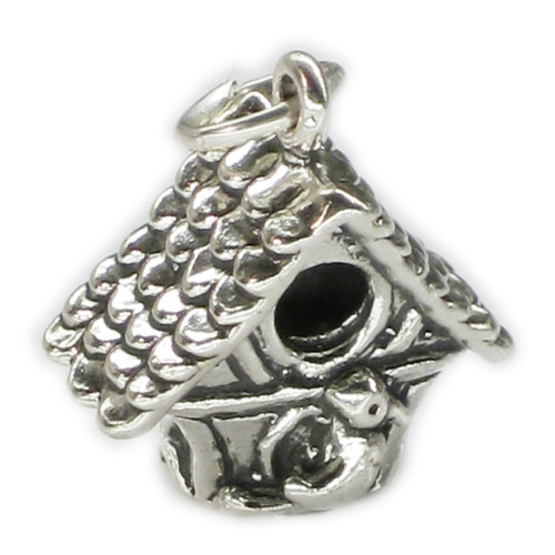 Bird House sterling silver charm .925 x 1 Birdbox Birds charms