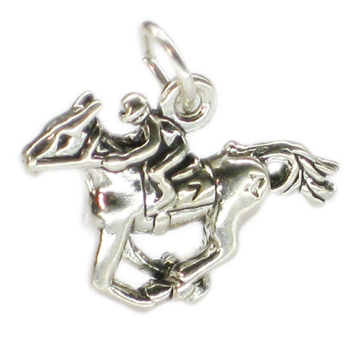 Horse and Jockey sterling silver charm .925 x 1 Horse Racing charms
