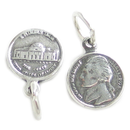 Jefferson Nickel TINY sterling silver charm .925 x 1 Nickels Coins charms