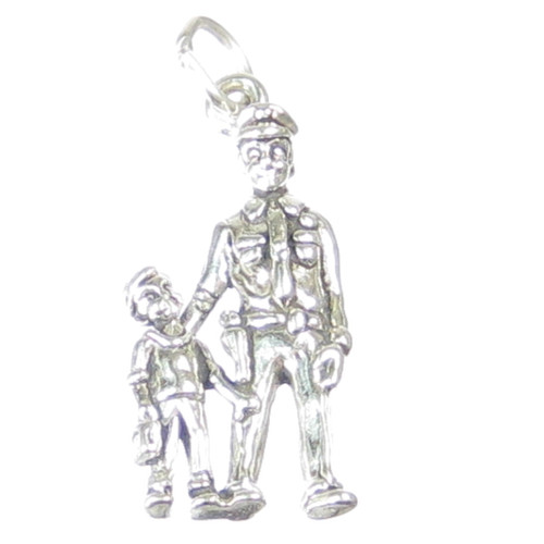 Policeman with Boy sterling silver charm .925 x1 Police Policing charms