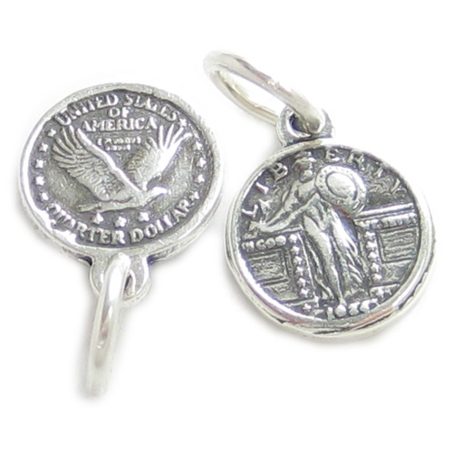 Standing Liberty Quarter TINY sterlng silver charm .925 Quarters Coins