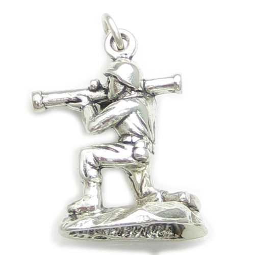 Soldier Holding Rocket Launcher sterling silver charm .925 x 1 soldiers