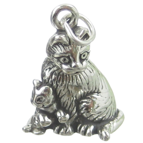 Cat with Kitten sterling silver charm .925 x1 Large Cats Kittens charms