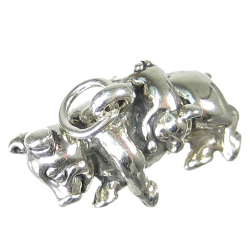 Pig and Piglet 2D sterling silver charm .925 Pigs Sow Piglets charms