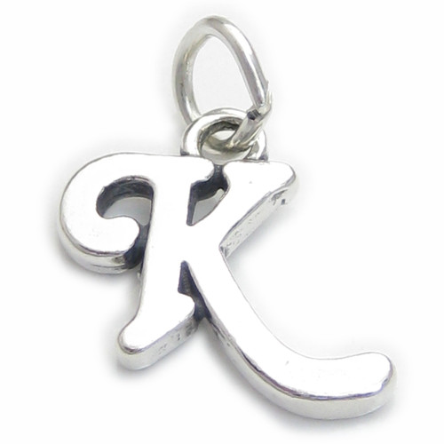 Script Letter K Initial sterling silver charm .925 x 1 Letters charms
