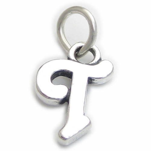 Script Letter T Initial sterling silver charm .925 x 1 Letters charms