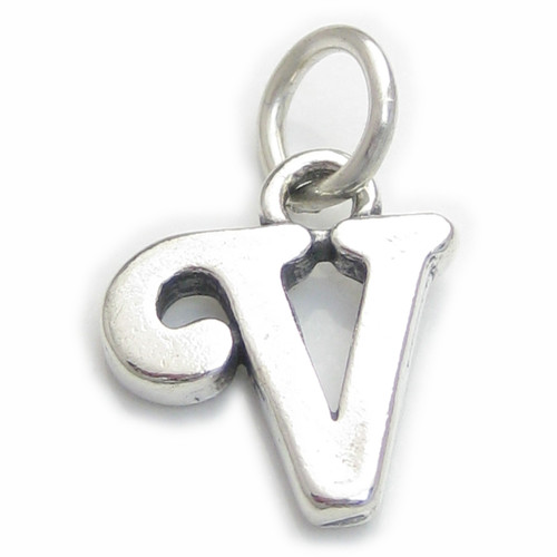 Script Letter V Initial sterling silver charm .925 x 1 Letters charms