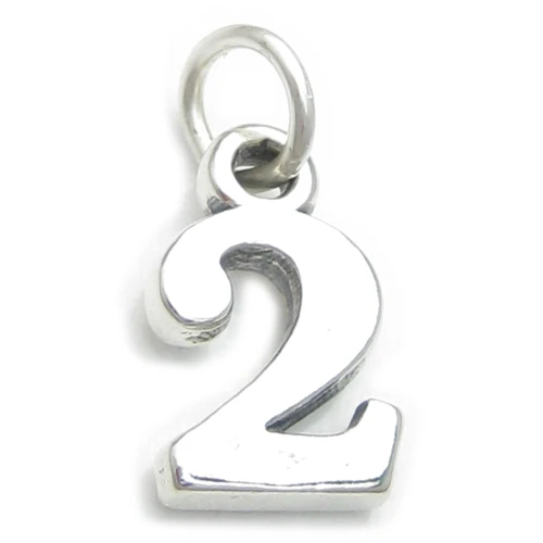 Number 2 Two sterling silver charm .925 Numbers charms pendants A1