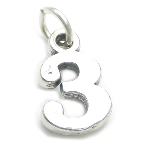 Number 3 Three sterling silver charm .925 x 1 Numbers charms pendants A1