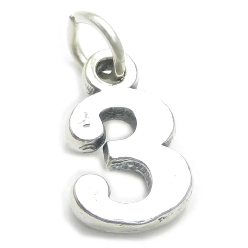 Number 3 Three sterling silver charm .925 Numbers charms pendants A1