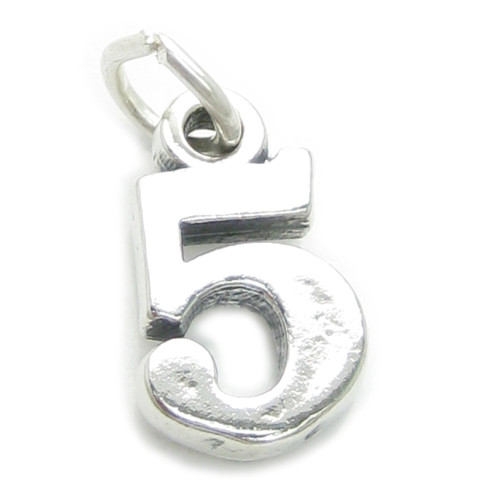 Number 5 Five sterling silver charm .925 x 1 Numbers charms pendants A1