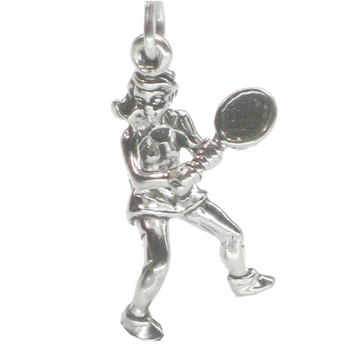 Tennis player female sterling silver charm .925 x 1 Sports charms