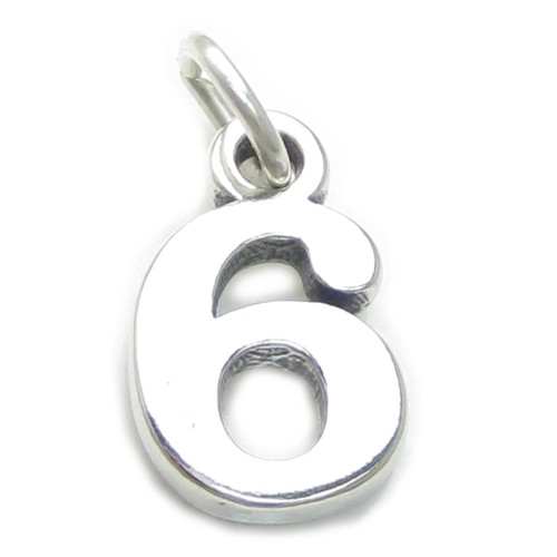 Number 6 Six sterling silver charm .925 x 1 Numbers charms pendants A1