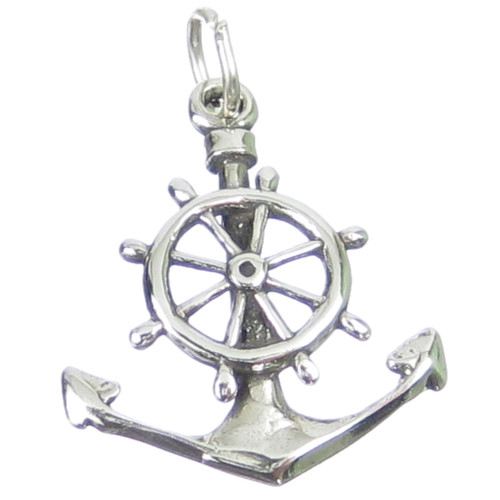 Anchor with Ships wheel sterling silver charm .925 x 1 Anchors charms