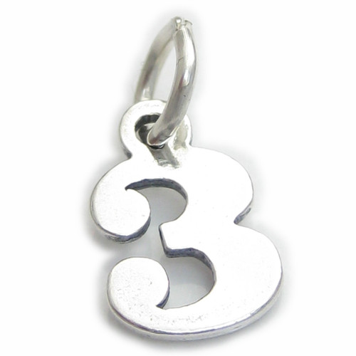 Number 3 Three sterling silver charm .925 x 1 Numbers charms Style 6