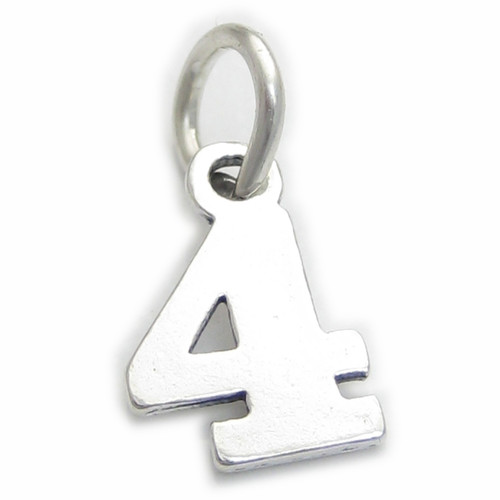 Number 4 Four sterling silver charm .925 x 1 Numbers charms Style 6