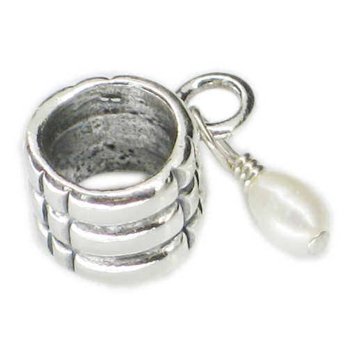 Dangle Tiny Pearl silver Bead charm .925 x 1 Beads charms