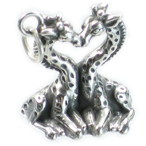 Giraffes Kissing sterling silver charm .925 x1 Giraffe Kiss Love charms