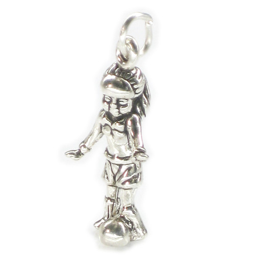 Female Football Player sterling silver charm .925 Soccer players
