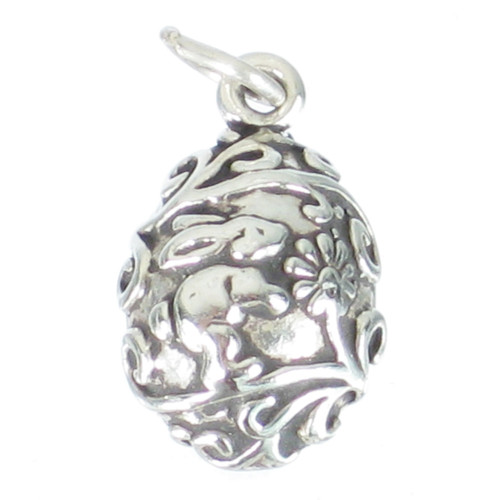 Easter Egg sterling silver 2D charm .925 x 1 eggs charms
