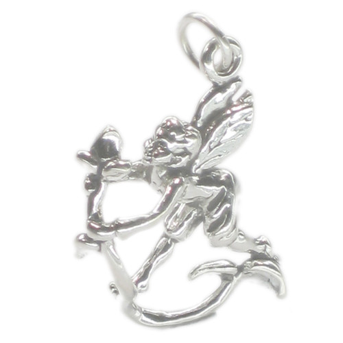 Fairy on flower vine sterling silver charm .925 Fairies charms