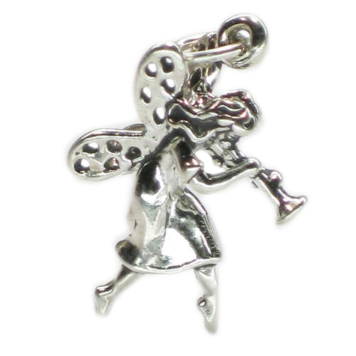 Fairy with trumpet sterling silver charm .925 x 1 Fairys charms