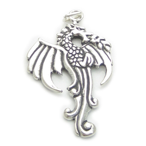Dragon 2D sterling silver charm pendant .925 x 1 Dragons charms