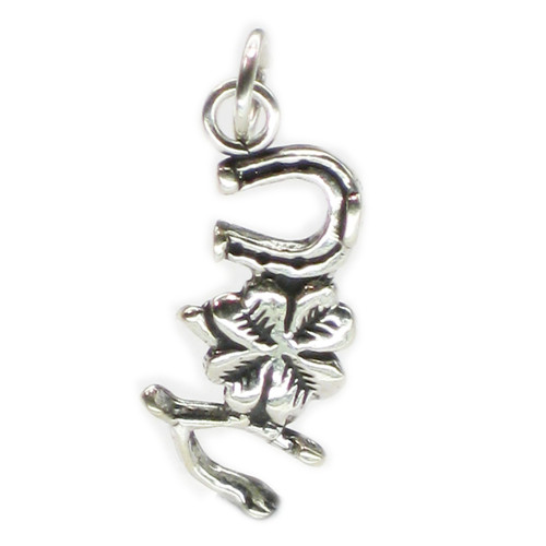 Horseshoe Wishbone Clover sterling silver charm .925 x 1 Lucky charms