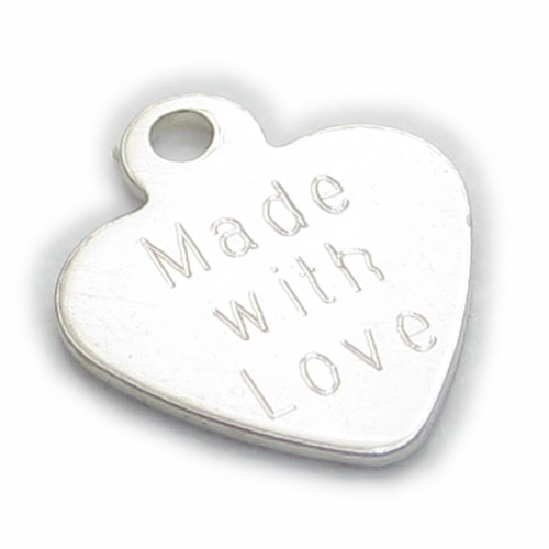 Made with Love heart tag sterling silver charm .925 x 1 NO JUMP RING
