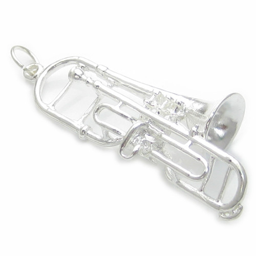 Trombone sterling silver large charm - pendant .925 x 1 Music charms