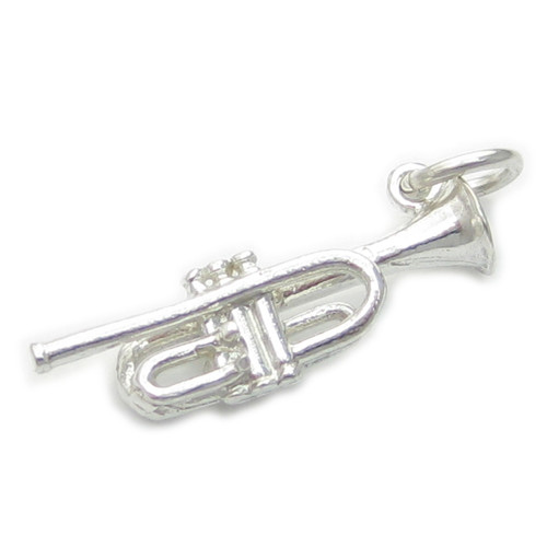 Trumpet sterling silver charm .925 x 1 Band and Music Orchestra charms A1