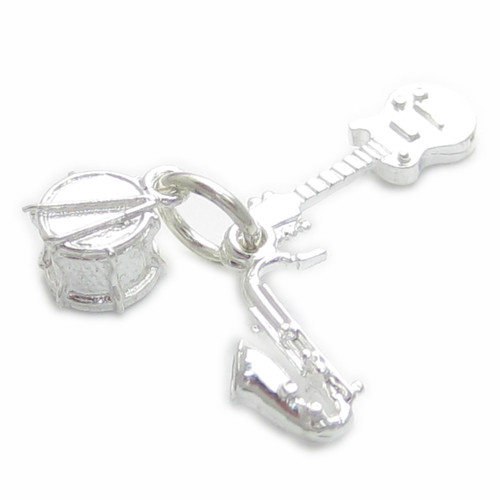Drum Saxophone Guitar sterling silver charm .925 Musician Music Band charms