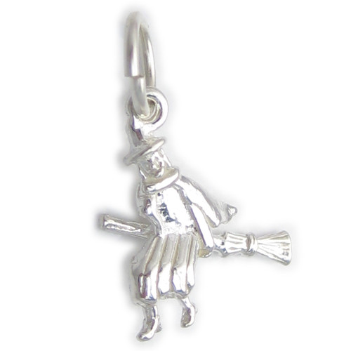Witch on a broomstick SMALL sterling silver charm .925 Witches charms