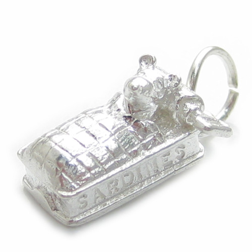Mouse in a Sardine Tin Bed sterling silver charm .925 Mice Charms