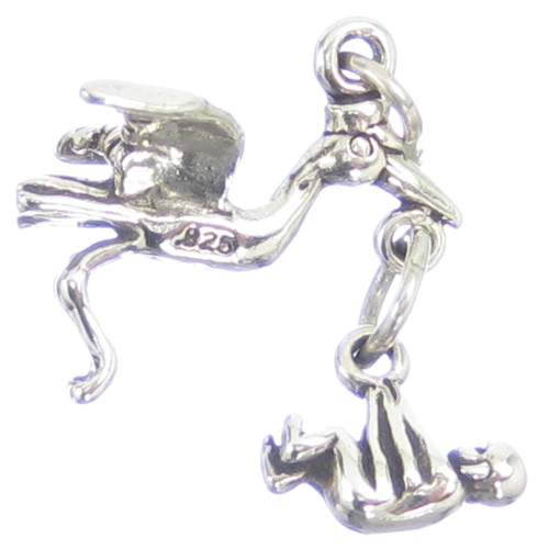 Stork with baby sterling silver charm .925 x 1 New Born Babies charms