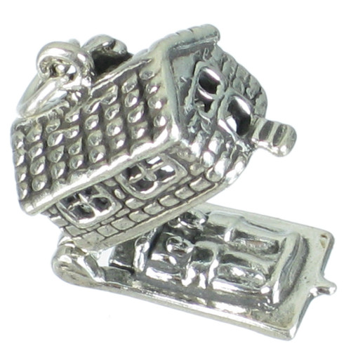 Log Cabin opening sterling silver charm .925 x 1 Cabins charms