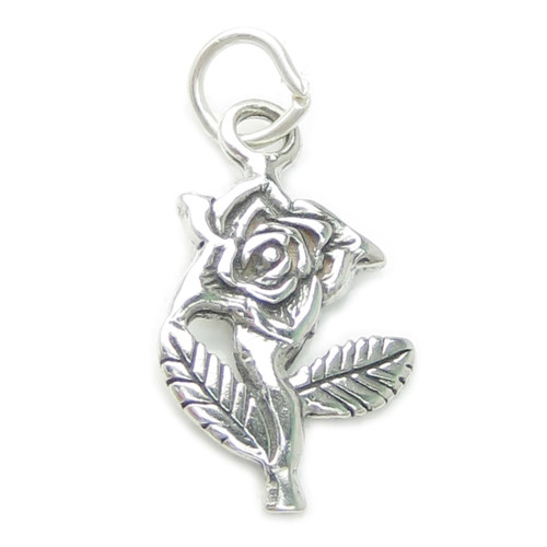 Rose flower 2D sterling silver charm .925 Roses flowers charms