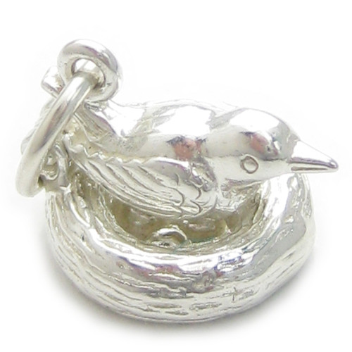 Birds Nest opening sterling silver charm .925 x 1 Bird Nest charms