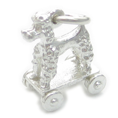 Poodle Toy dog on wheels sterling silver charm .925 x 1 Toys charms
