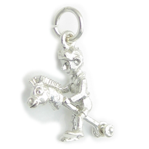Boy on Hobby Horse sterling silver charm .925 x 1 Games and Toys charms