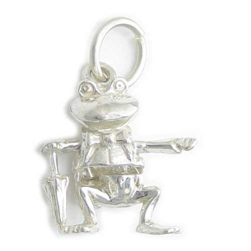Mr Frog - Toad with umbrella sterling silver charm .925 Toads Charms
