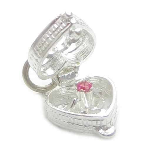 Heart box with stone inside (Colour Varies) sterling silver charm .925 x 1