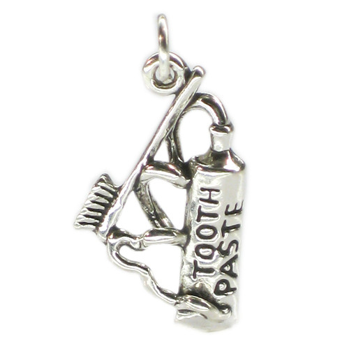 Toothpaste Toothbrush sterling silver charm .925 x 1 Brush Your Teeth