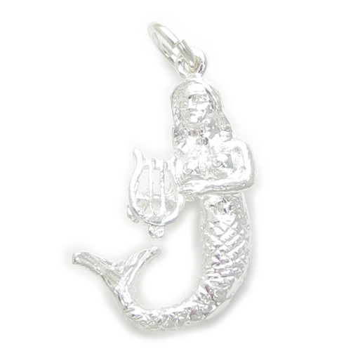 Mermaid holding a harp sterling silver charm .925 x 1 Mermaids charms