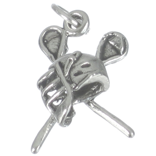 Lacrosse Helmet and crossed sticks sterling silver charm .925 x1 Crosse