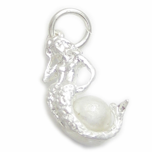 Mermaid with a pearl in her tail sterling silver charm .925 x 1 Mermaids