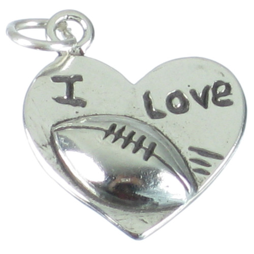 I love Rugby heart sterling silver charm pendant .925 x 1 charms