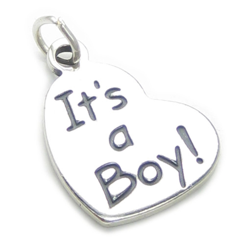 Its A Boy Heart sterling silver charm .925 x1 charm Newborn babies boys